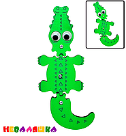 Заготовка для Бизиборда Подвижный Зеленый Крокодил 16см, Двигается Механизм с Шестернями, Цветные Детали Фанер