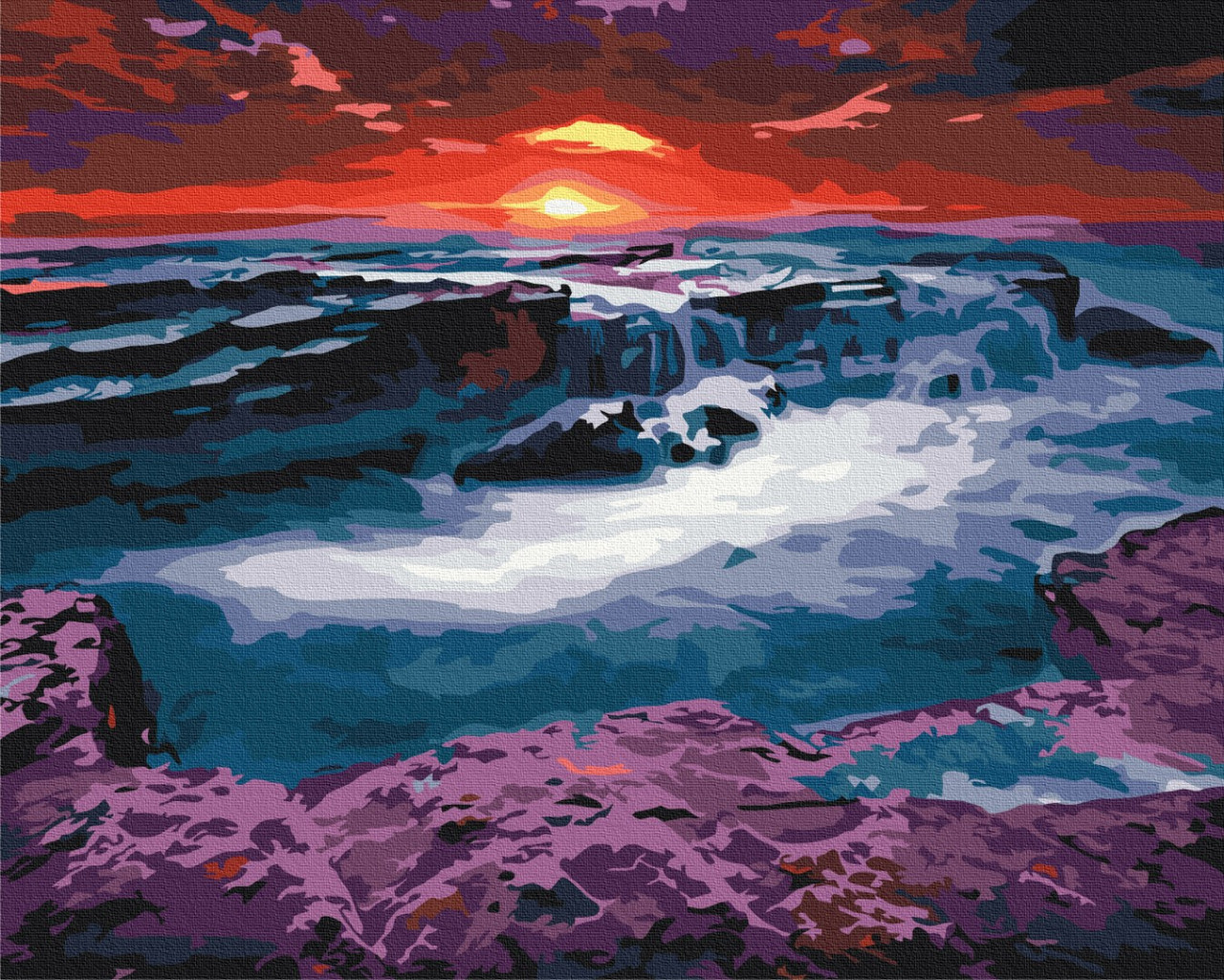 Картина за номерами природа пейзажі 40х50 Картина по цифрах на полотні Захід біля водопаду Розпис за номерами Brushme BS23748, фото 1