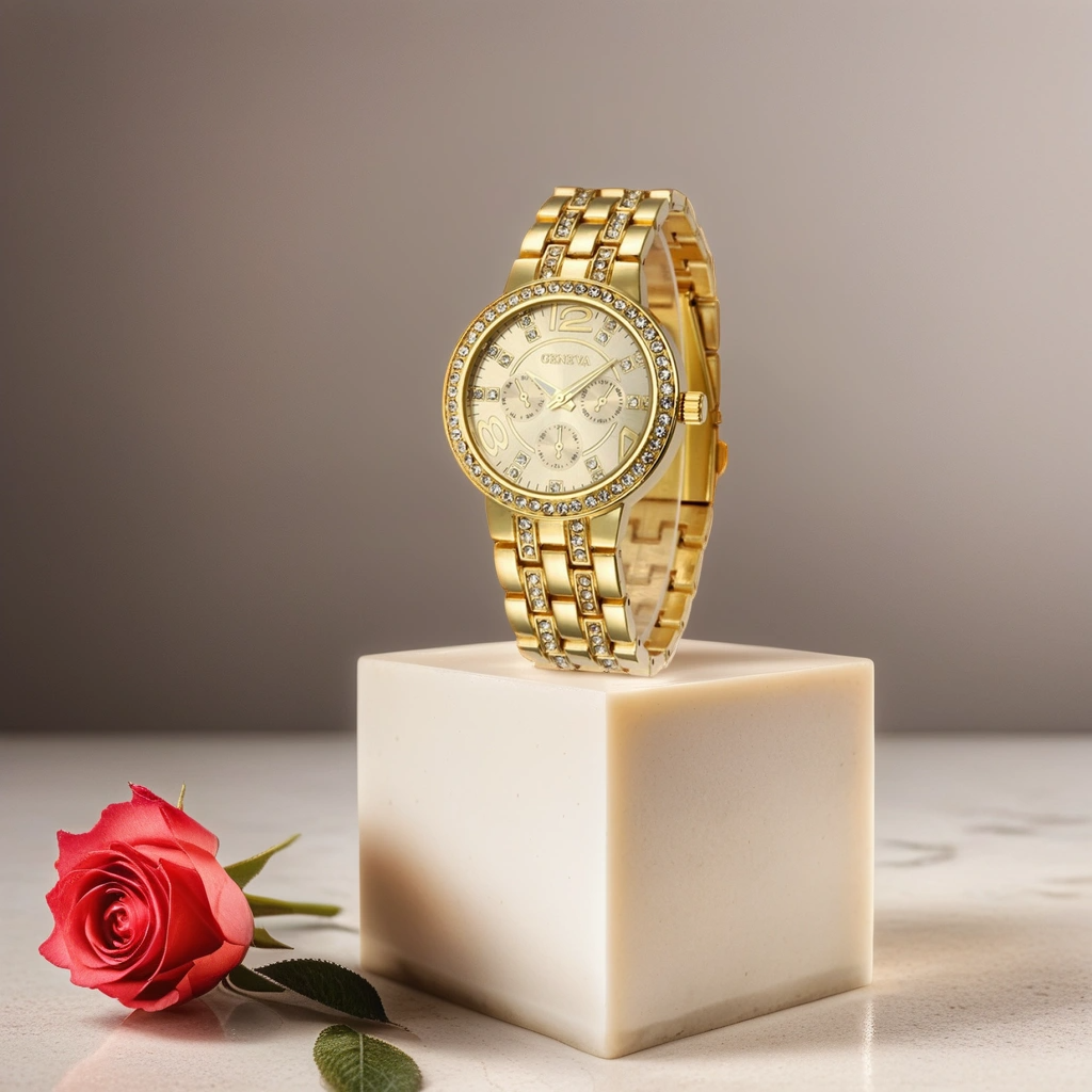 Жіночий кварцовий золотий годинник Geneva Gold зі сталевим регульованим ремінцем