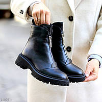 Чорні шкіряні демісезонні Ботинки жіночі щоденні, натуральні демісезонні черевики розмір 36 38 40