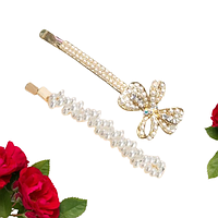 Набір 2 шт Шпилька невидимка золотиста металева Fashion Jewelry з перлинами