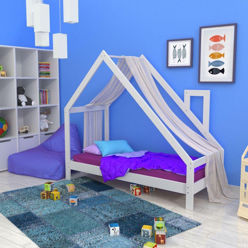 Дитяче ліжко-будиночок біле 80х190 см дерев'яне дитяче, фото 1