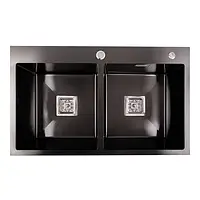 Кухонна мийка Platinum Handmade PVD HDB з нержавіючої сталі 3.0 мм, 78x48x23 см, Квадратний сифон, Чорний