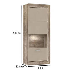 Шафа вітрина підвісна з підсвічуванням Genetic 53 см дуб антична з бежевим глянцевим фасадом у вітальню