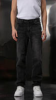 Джинсы багги мужские (черные) стильные свободные модные молодежные штаны-трубы с потертостями А6276-2010-L3