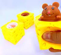 Дитяча іграшка антистрес стискання Мишка в сирі Коричневий