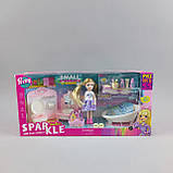 Лялька з меблями 7023  висота 13 см, ванна, раковина, туалет, аксесуари, імітація доглядових засобів,, фото 2