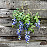 Гілка штучна гліцинія ампельна силікон 85 см блакитна (за 12 шт), фото 4