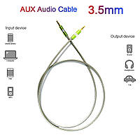 Провід AUX Срібно-салатовий в металевому обплетенні 95 см, кабель mini jack - mini jack