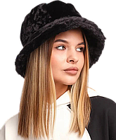 Меховая теплая женская зимняя панама, утепленная женская меховая шляпа черного цвета