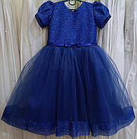 Блискуча синя ошатна дитяча сукня з рукавчиком-ліхтариком на 4-6 років
