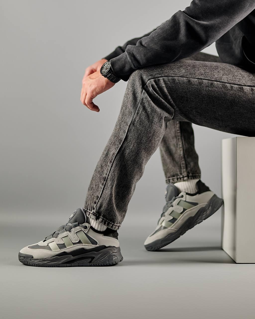 Чоловічі замшеві кросівки Adidas Originals Niteball Gray Black, кеди Адідас сірі. Чоловіче взуття
