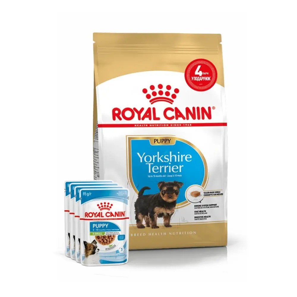 АКЦІЯ Royal Canin Yorkshire Puppy Набір корму для цуценят йоркширський тер'єр 1,5 кг+ 4 паучі