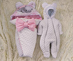 Демісезонний плюшевий комплект для новонароджених дівчаток, принт сонне ведмежа