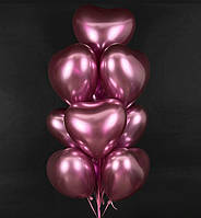 Набор воздушных шариков "Сердца", 10 шт., размер - 30 см., цвет - розовый (хром)