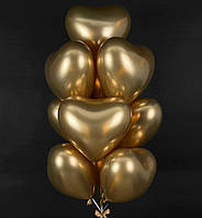 Набір повітряних куль "Серця", 10 шт., розмір - 30 см., колір - золото (хром)