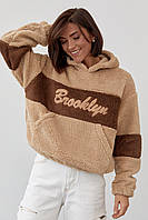 Женское худи из экомеха с надписью Brooklyn - светло-коричневый цвет, L (есть размеры) kr
