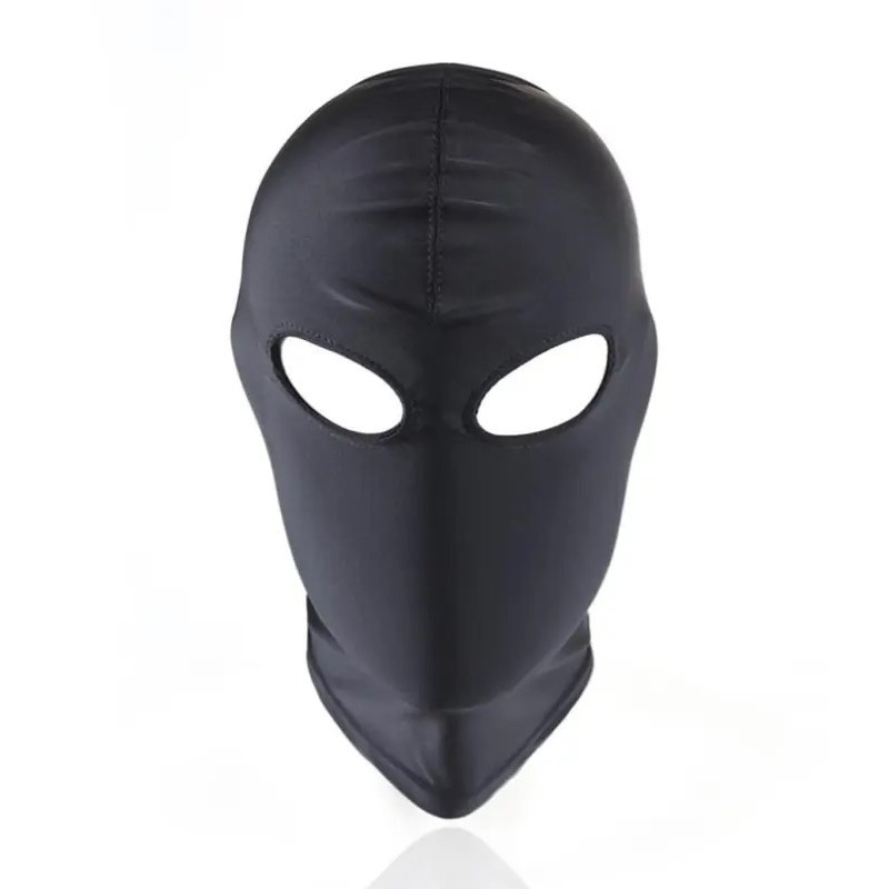 Чорна еластична закрита маска на голову з вирізами на очах БДСМ