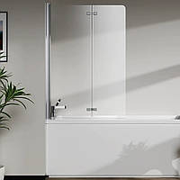 Стеклянная шторка для ванны AVKO Glass RDW02-J2 50+40x140 Silver перегородка для ванной Б0580-0