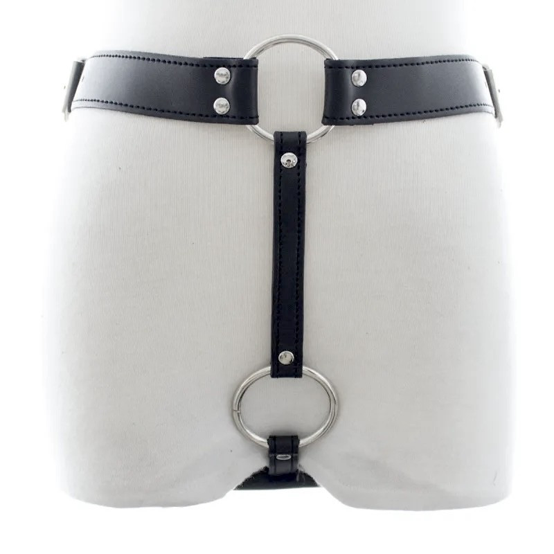 Нижня білизна Фетиш / Чорні шкіряні чоловічі труси з кільцями