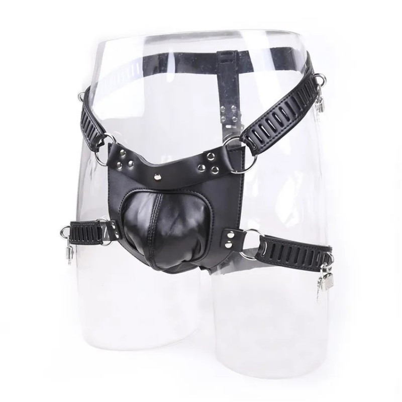 Нижня білизна Фетиш / Чорні шкіряні чоловічі труси вірності, фото 1