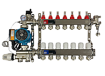 Колектор для теплої підлоги в зборі з насосом на 7 контурів EP (Чехія) нержавіюча сталь