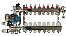 Колектор для теплої підлоги в зборі з насосом на 8 контурів EP (Чехія) нержавіюча сталь