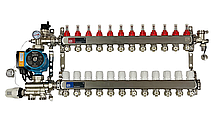 Колектор для теплої підлоги в зборі з насосом на 12 контурів EP (Чехія) нержавіюча сталь