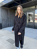 Жіноче чорне утеплене кашемірове довге пальто вільного крою