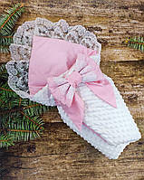 Зимовий конверт ковдра з мереживом для новонароджених, білий з рожевим