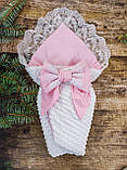Демі конверт з мереживом для новонароджених дівчаток, білий із рожевим, фото 3