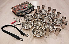 Похідний набір посуду для пікніка з неіржавкої сталі в сумці на 10 персон, фото 2