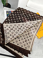 Палантин-шарф Louis Vuitton двухсторонний шоколадно-бежевый из кашемира и шелка