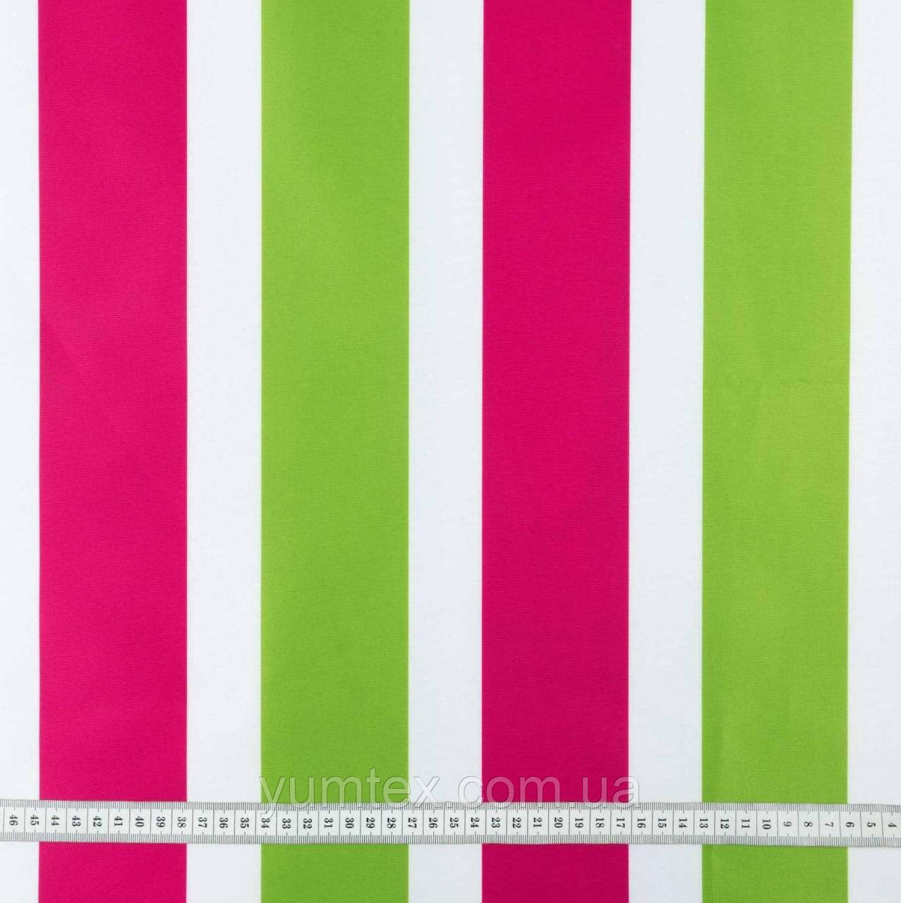 Тканина вулична оксфорд 135 для тентів наметів гойдалки маркиз парасольок смужка рожева салатова біла, фото 1