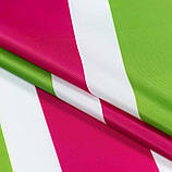 Тканина вулична оксфорд 135 для тентів наметів гойдалки маркиз парасольок смужка рожева салатова біла, фото 2