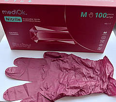 Нітрилові рукавички MediOk, щільність 3.8 р. - бордові Ruby (100 шт), фото 3