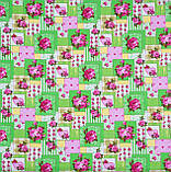 Скатертинна ріжка 100% бавовна букетики квіти сердечка зелена, фото 2