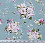 Скатертинна рогожка тканина для скатертин квіти сакура вишня, фото 2