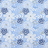 Тканина напівпанама набивна для столової білизни квіти великі сіро-блакитні, фото 3