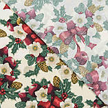 Декоративна тканина новорічна Лорента різдвяне дерево бежева, фото 2