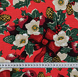 Декоративна тканина новорічна Лорента різдвяне дерево червона, фото 2