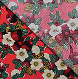 Декоративна тканина новорічна Лорента різдвяне дерево червона, фото 3