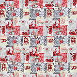 Декоративна тканина новорічна Лорента колаж Різдво олені іграшки сірий беж, фото 2