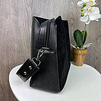 Женская замшевая сумка стиль Zara, сумочка Зара черная натуральная замша хорошее качество