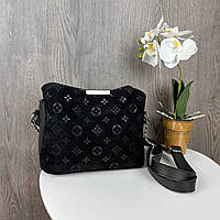 Женская замшевая сумочка стиль Луи Витон с тиснением, мини сумка для девушек натуральная замша черная хорошее