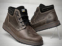 Шкіряні зимові черевики на хутрі CAT Brown Boots