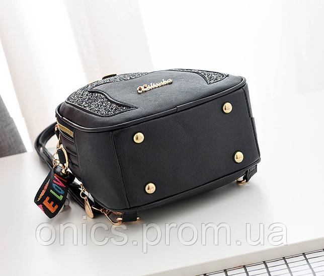 Женский мини рюкзак сумочка 2 в 1 с брелком, маленький рюкзачок сумка с блестками хорошее качество - фото 3 - id-p2090008201
