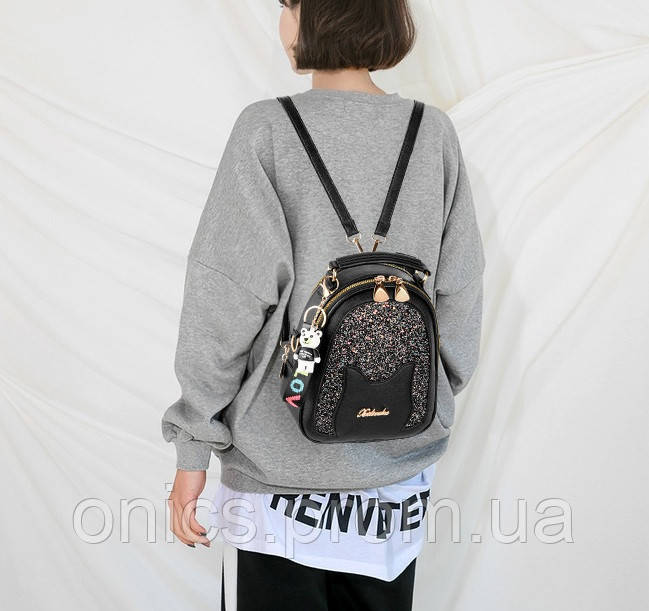 Детский мини рюкзак сумочка трансформер с блестками, маленький прогулочный рюкзачок с брелком для девочек - фото 6 - id-p2090008765