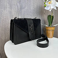 Женская мини сумочка клатч замшевая + кожаный женский ремень подарочный комплект набор Черный с никелем