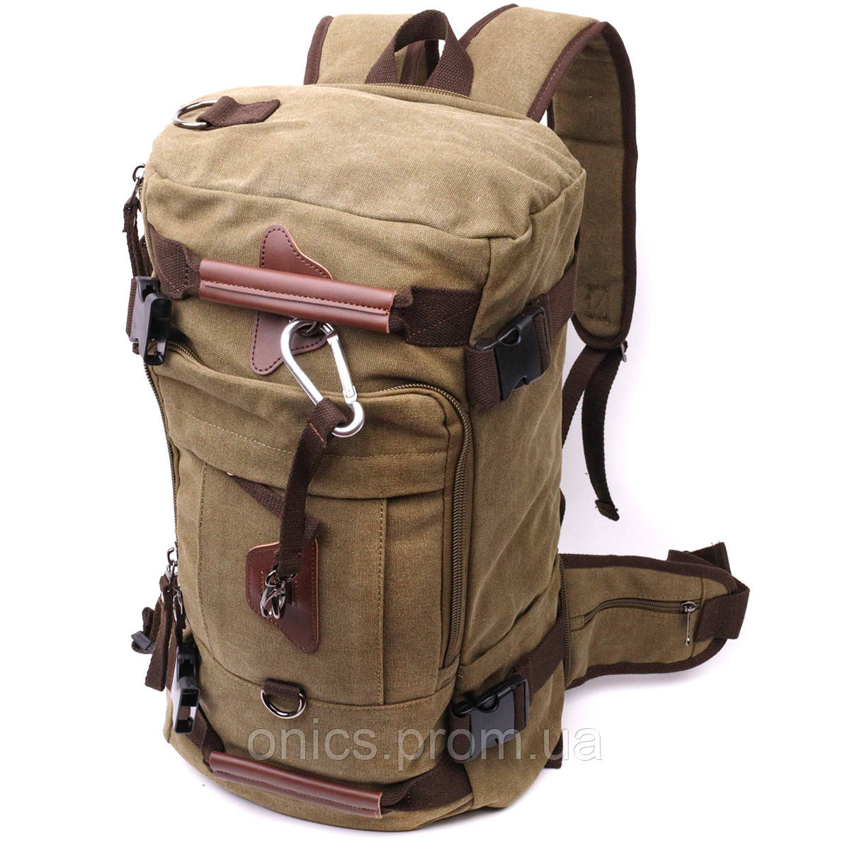 Вместительный рюкзак-трансформер в стиле милитари из плотного текстиля Vintage 22158 Оливковый хорошее - фото 2 - id-p2090023026